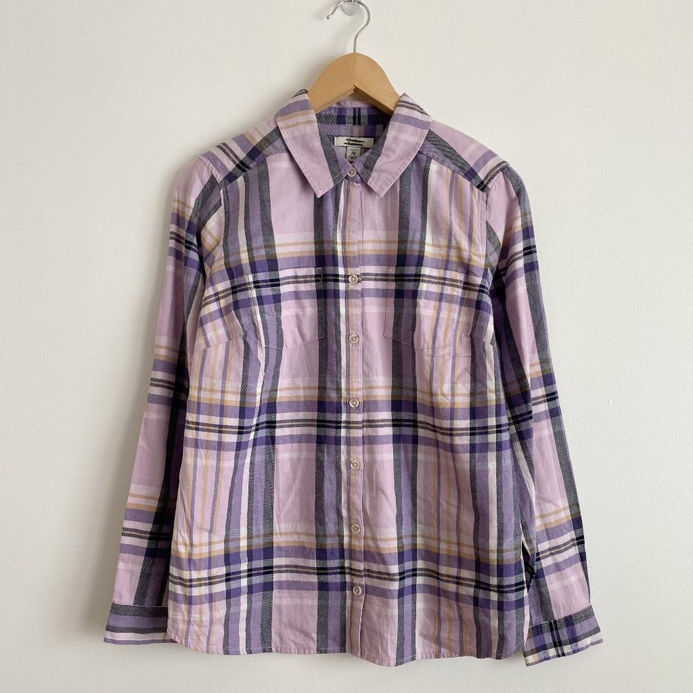 Croft &Barrow NWOT Women's Long Sleeve Plaid Shirt, 100% cotton, Purple, Size PM